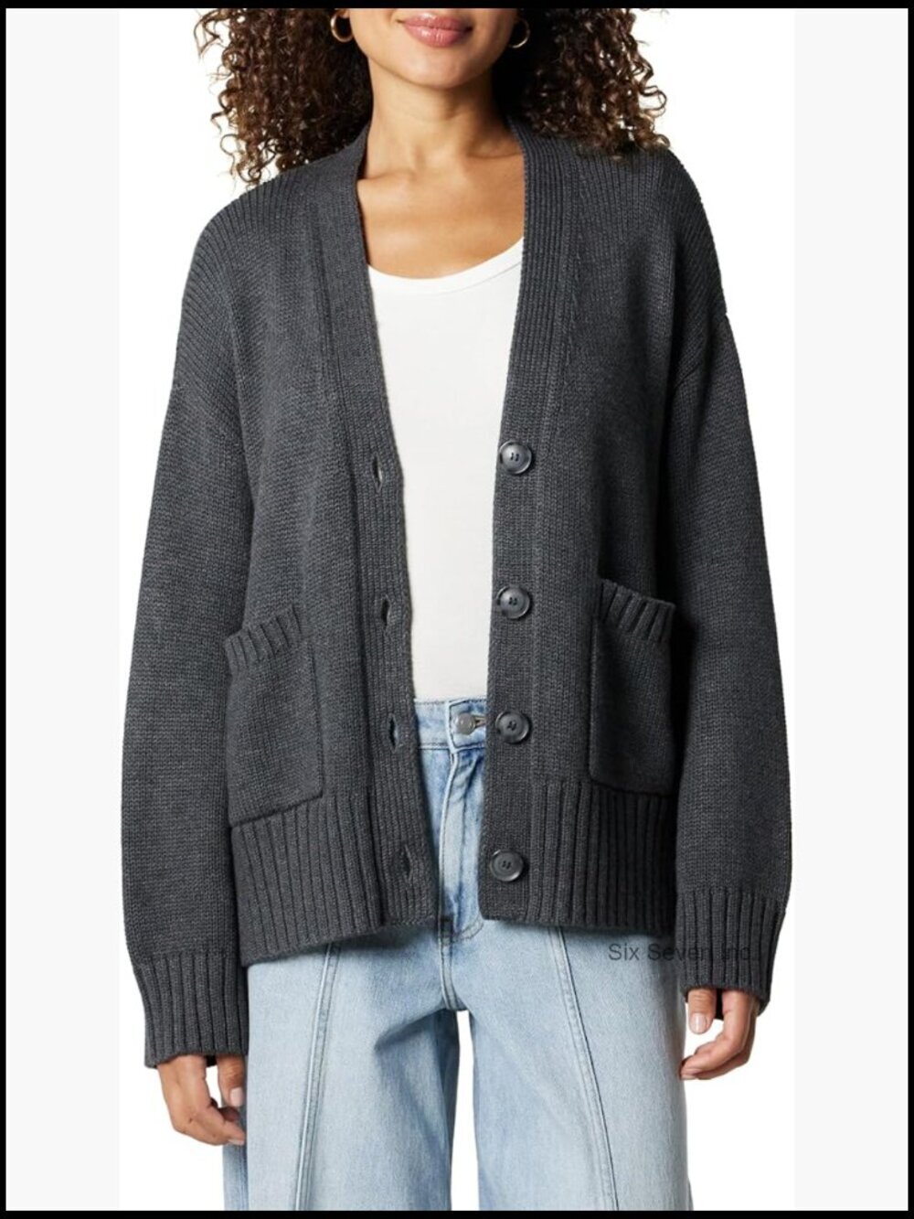 Cotton Blend Chunky Cardigan with Side Slits